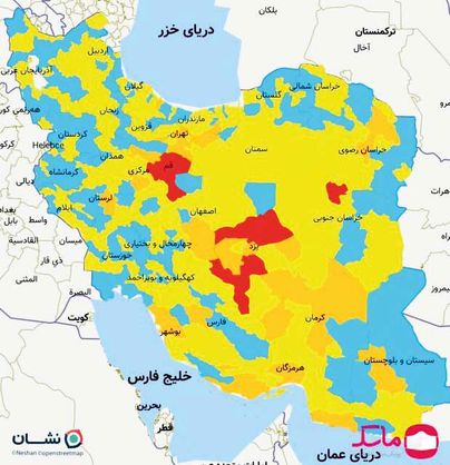 ۷  شهر ایران در وضعیت قرمز کرونا
