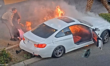ببینید| نجات لحظه‌ آخری راننده BMW پیش از سوختن در آتش