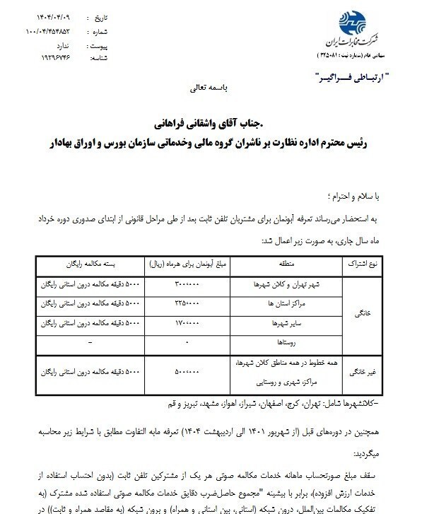 مبلغ افزایش آبونمان ماهیانه تلفن ثابت نجومی شد!