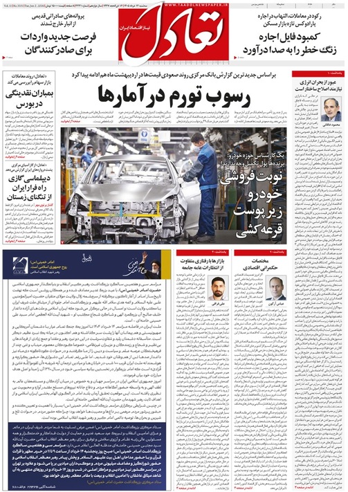 روزنامه تعادل روز 12 خرداد 1405