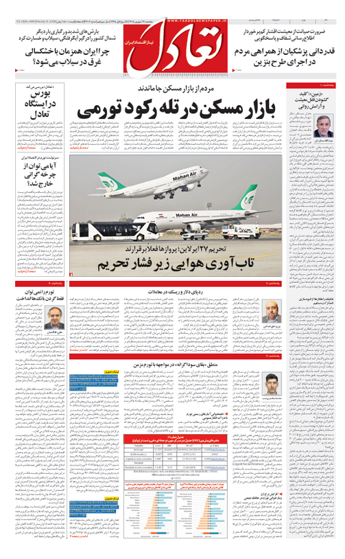روزنامه تعادل روز 19 شهریور 1405